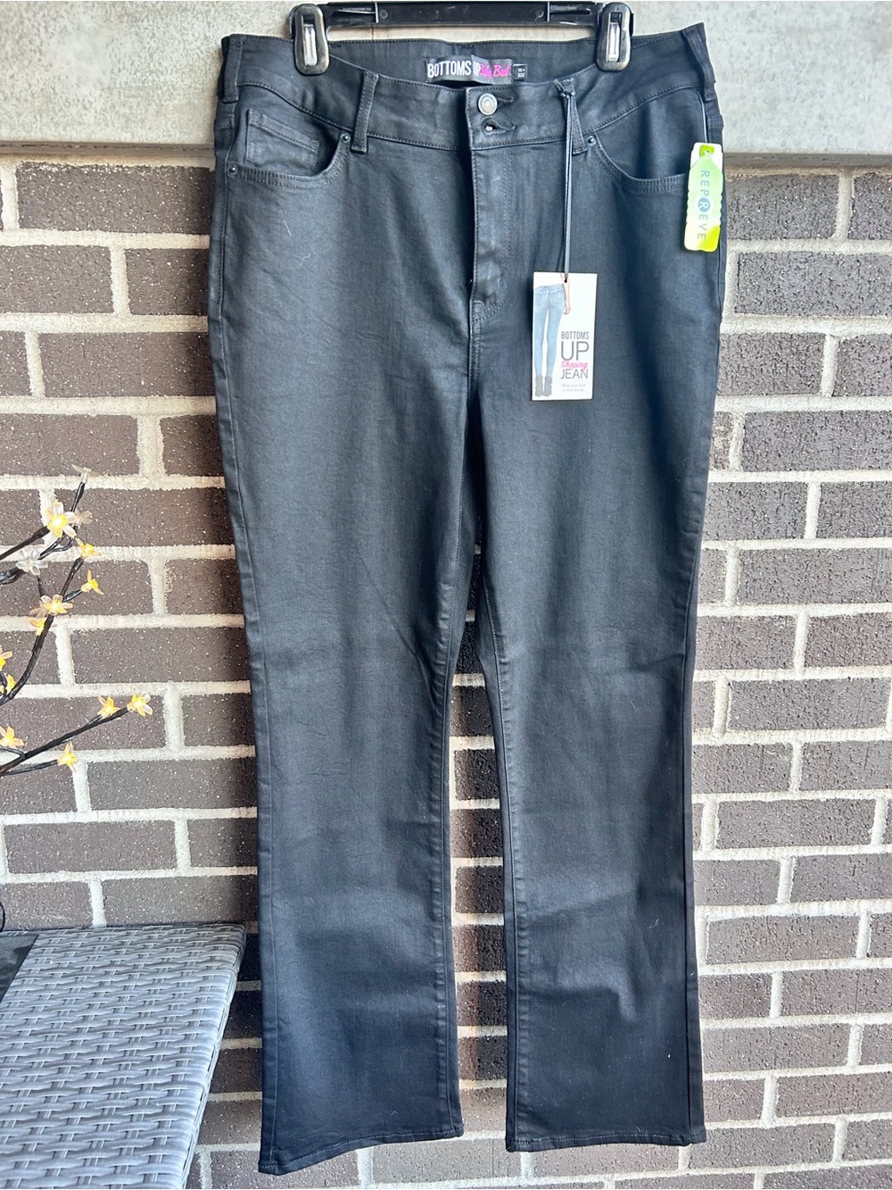 Bottoms Up By Basic House Black Coated Shaping Bootcut Jeans